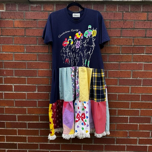 Dresses & Skirts - Handmade Reworked Colorful Navy Quarterhorse Racing T-Shirt Dress M-L-XL